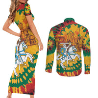 Lithuania Independence Day Couples Matching Short Sleeve Bodycon Dress and Long Sleeve Button Shirt Vytis Knight National Pride