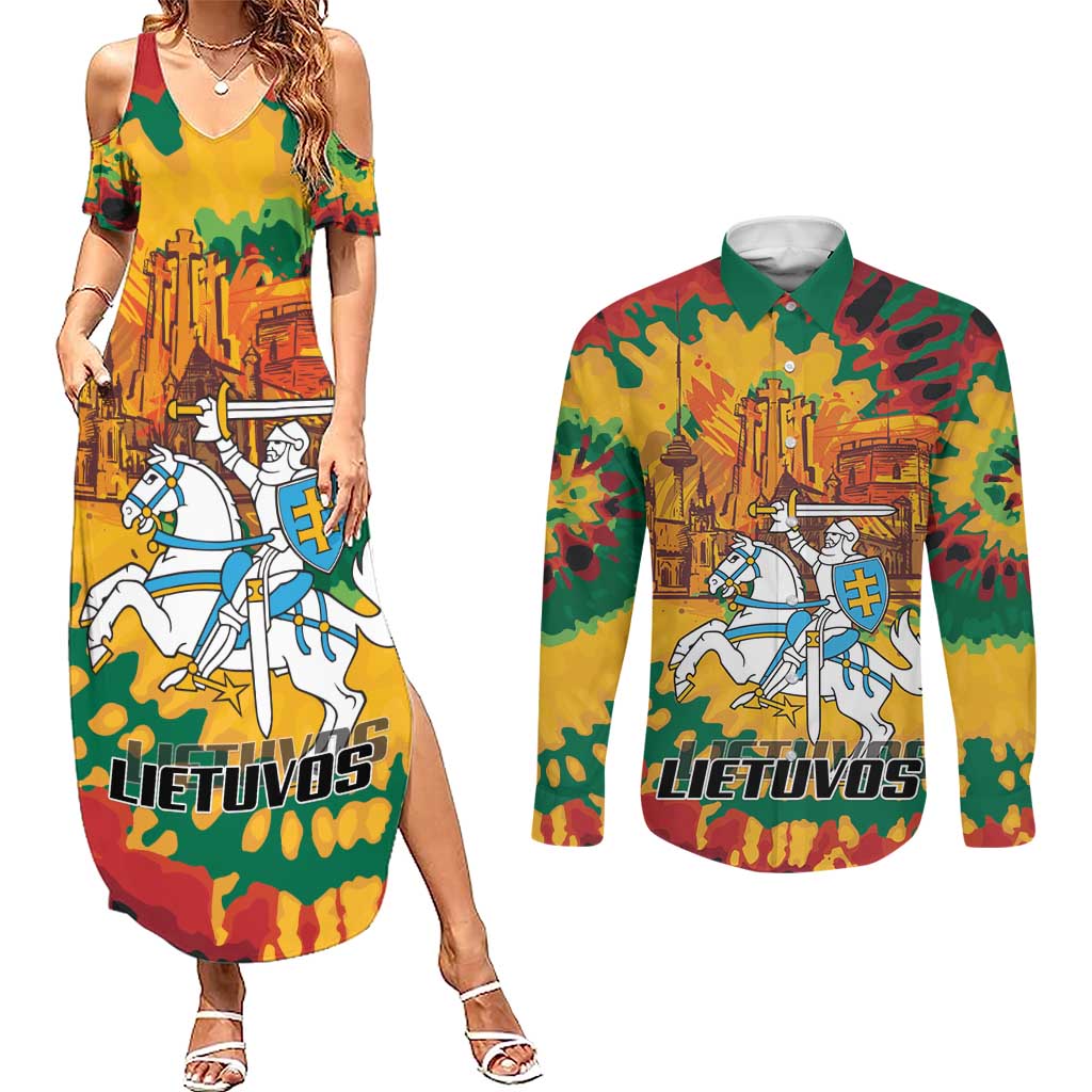 Lithuania Independence Day Couples Matching Summer Maxi Dress and Long Sleeve Button Shirt Vytis Knight National Pride