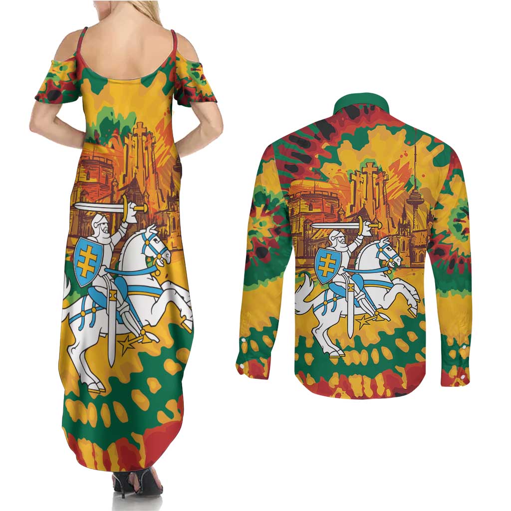 Lithuania Independence Day Couples Matching Summer Maxi Dress and Long Sleeve Button Shirt Vytis Knight National Pride