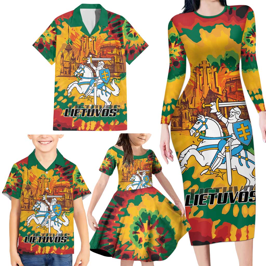 Lithuania Independence Day Family Matching Long Sleeve Bodycon Dress and Hawaiian Shirt Vytis Knight National Pride
