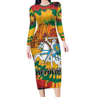 Lithuania Independence Day Family Matching Long Sleeve Bodycon Dress and Hawaiian Shirt Vytis Knight National Pride