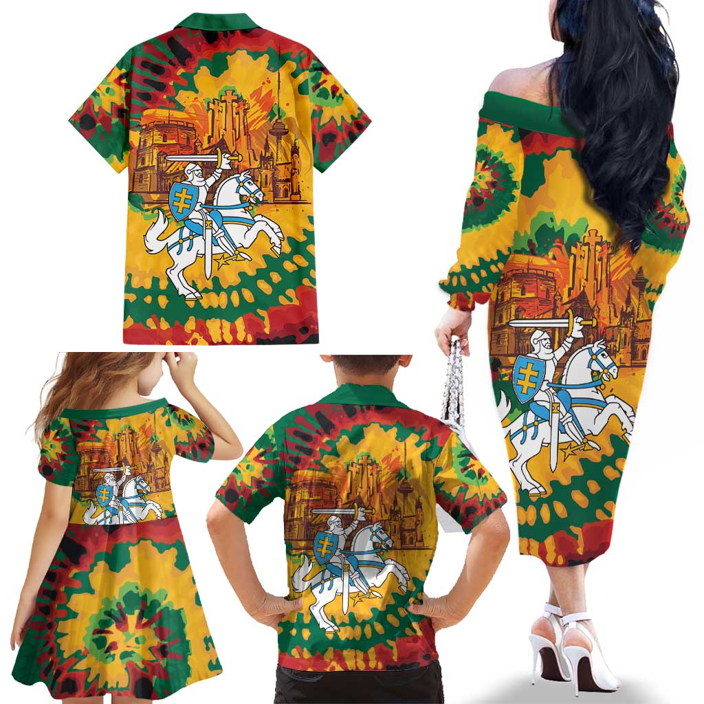 Lithuania Independence Day Family Matching Off The Shoulder Long Sleeve Dress and Hawaiian Shirt Vytis Knight National Pride