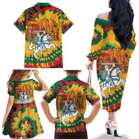 Lithuania Independence Day Family Matching Off The Shoulder Long Sleeve Dress and Hawaiian Shirt Vytis Knight National Pride