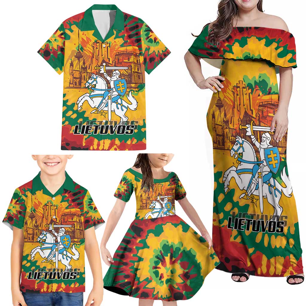 Lithuania Independence Day Family Matching Off Shoulder Maxi Dress and Hawaiian Shirt Vytis Knight National Pride