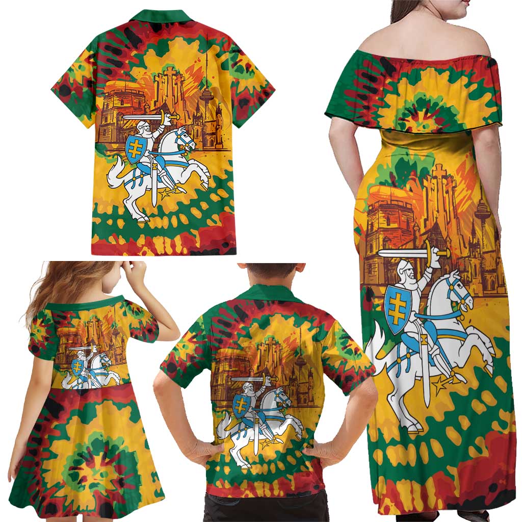 Lithuania Independence Day Family Matching Off Shoulder Maxi Dress and Hawaiian Shirt Vytis Knight National Pride