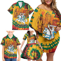 Lithuania Independence Day Family Matching Off Shoulder Short Dress and Hawaiian Shirt Vytis Knight National Pride