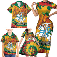 Lithuania Independence Day Family Matching Short Sleeve Bodycon Dress and Hawaiian Shirt Vytis Knight National Pride