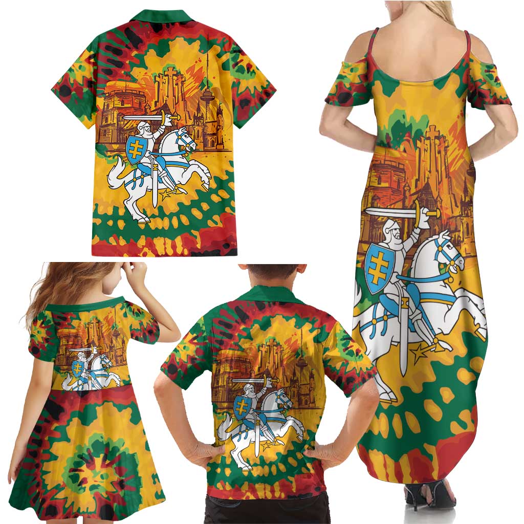 Lithuania Independence Day Family Matching Summer Maxi Dress and Hawaiian Shirt Vytis Knight National Pride