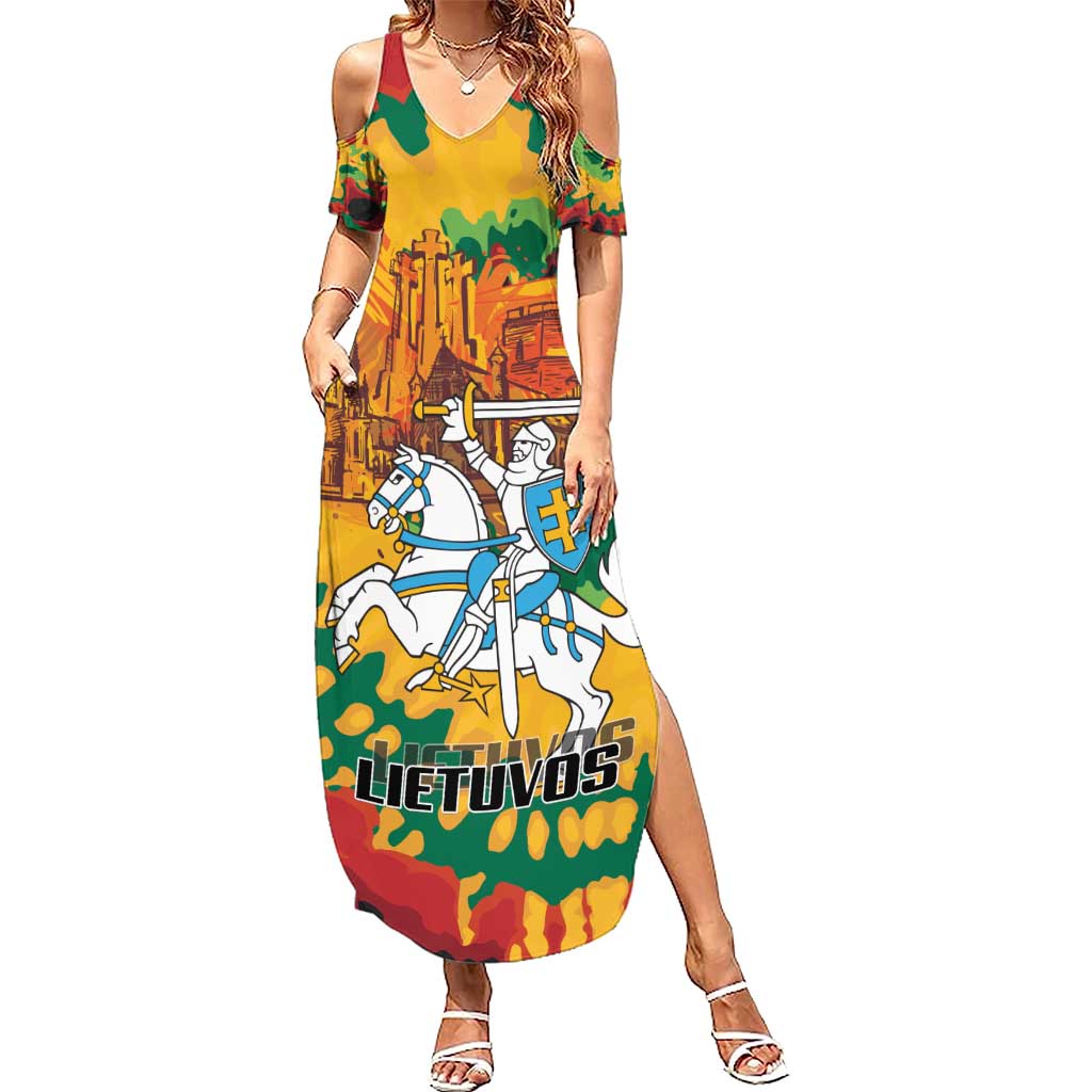 Lithuania Independence Day Family Matching Summer Maxi Dress and Hawaiian Shirt Vytis Knight National Pride