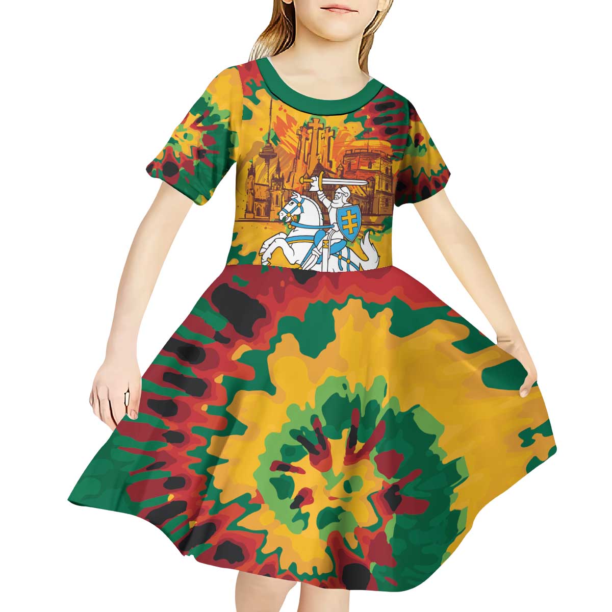 Lithuania Independence Day Kid Short Sleeve Dress Vytis Knight National Pride
