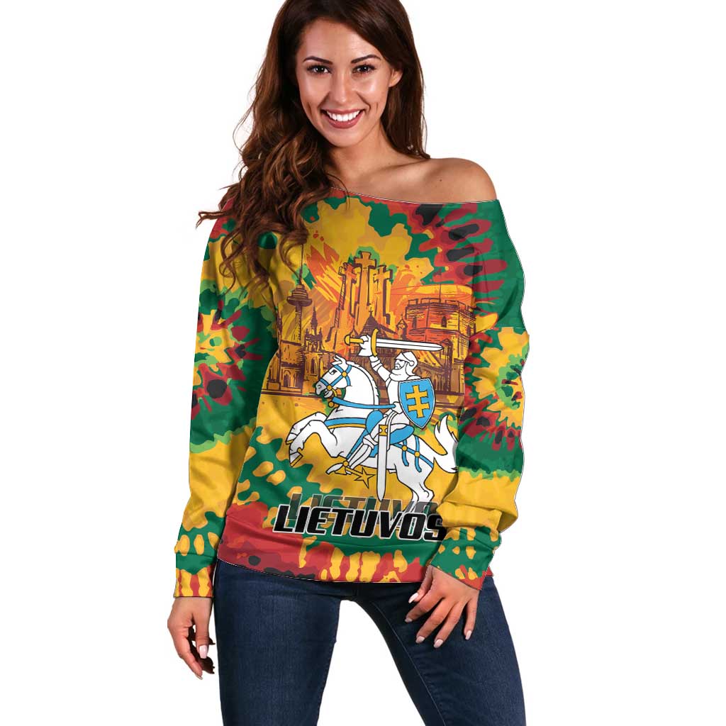 Lithuania Independence Day Off Shoulder Sweater Vytis Knight National Pride