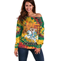 Lithuania Independence Day Off Shoulder Sweater Vytis Knight National Pride