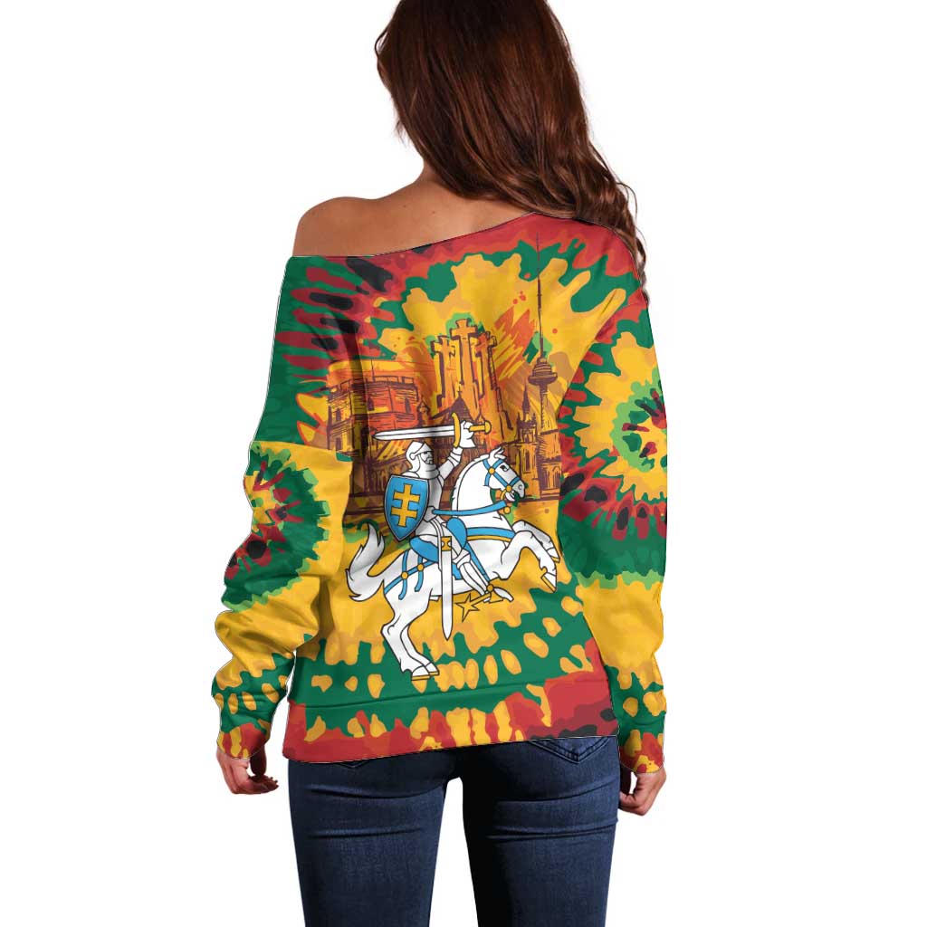 Lithuania Independence Day Off Shoulder Sweater Vytis Knight National Pride
