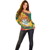 Lithuania Independence Day Off Shoulder Sweater Vytis Knight National Pride