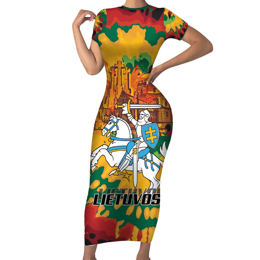 Lithuania Independence Day Short Sleeve Bodycon Dress Vytis Knight National Pride