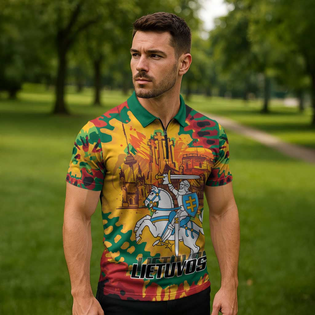 Lithuania Independence Day Zipper Polo Shirt Vytis Knight National Pride