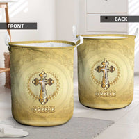 Greece Orthodox Cross Laundry Basket Ancient Greek Key Gold Heritage