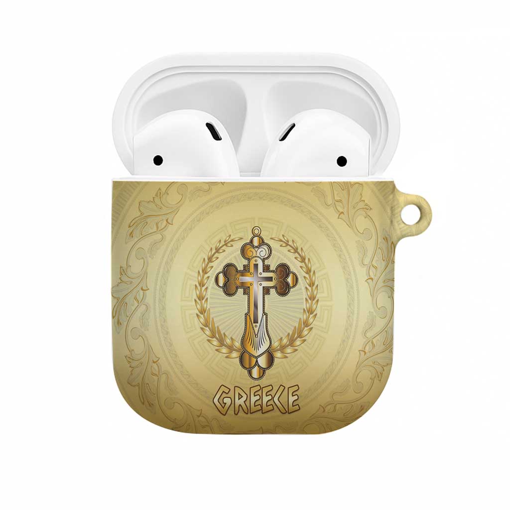 Greece Orthodox Cross AirPods Case Ancient Greek Key Gold Heritage