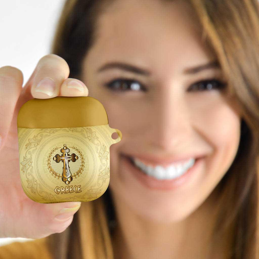 Greece Orthodox Cross AirPods Case Ancient Greek Key Gold Heritage
