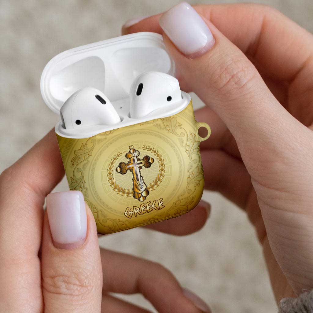 Greece Orthodox Cross AirPods Case Ancient Greek Key Gold Heritage