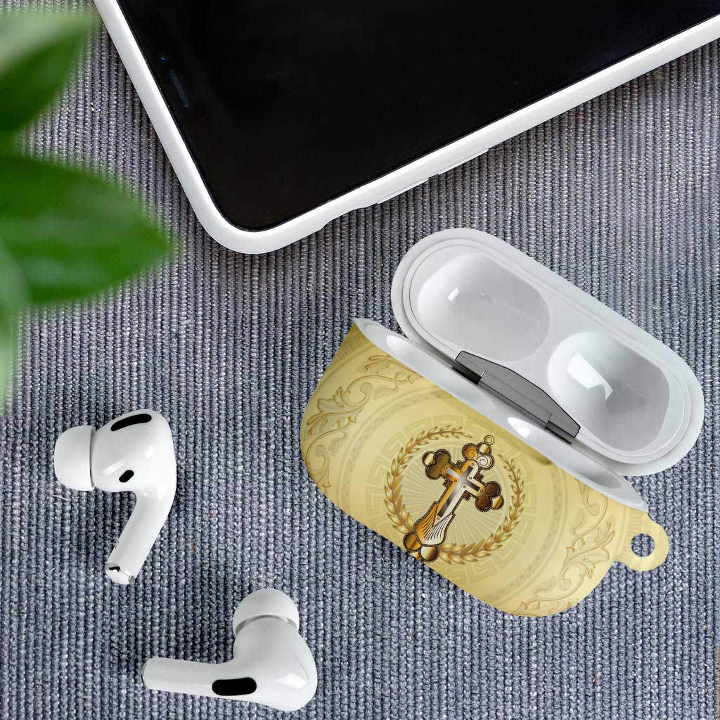 Greece Orthodox Cross AirPods Case Ancient Greek Key Gold Heritage