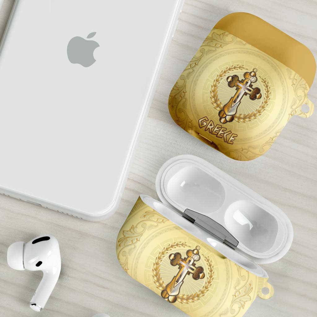 Greece Orthodox Cross AirPods Case Ancient Greek Key Gold Heritage