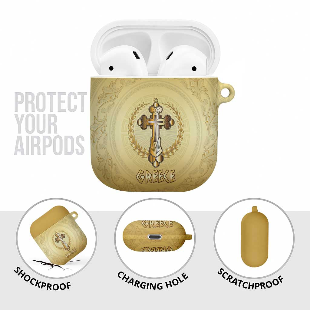 Greece Orthodox Cross AirPods Case Ancient Greek Key Gold Heritage