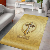 Greece Orthodox Cross Area Rug Ancient Greek Key Gold Heritage