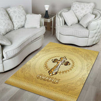 Greece Orthodox Cross Area Rug Ancient Greek Key Gold Heritage