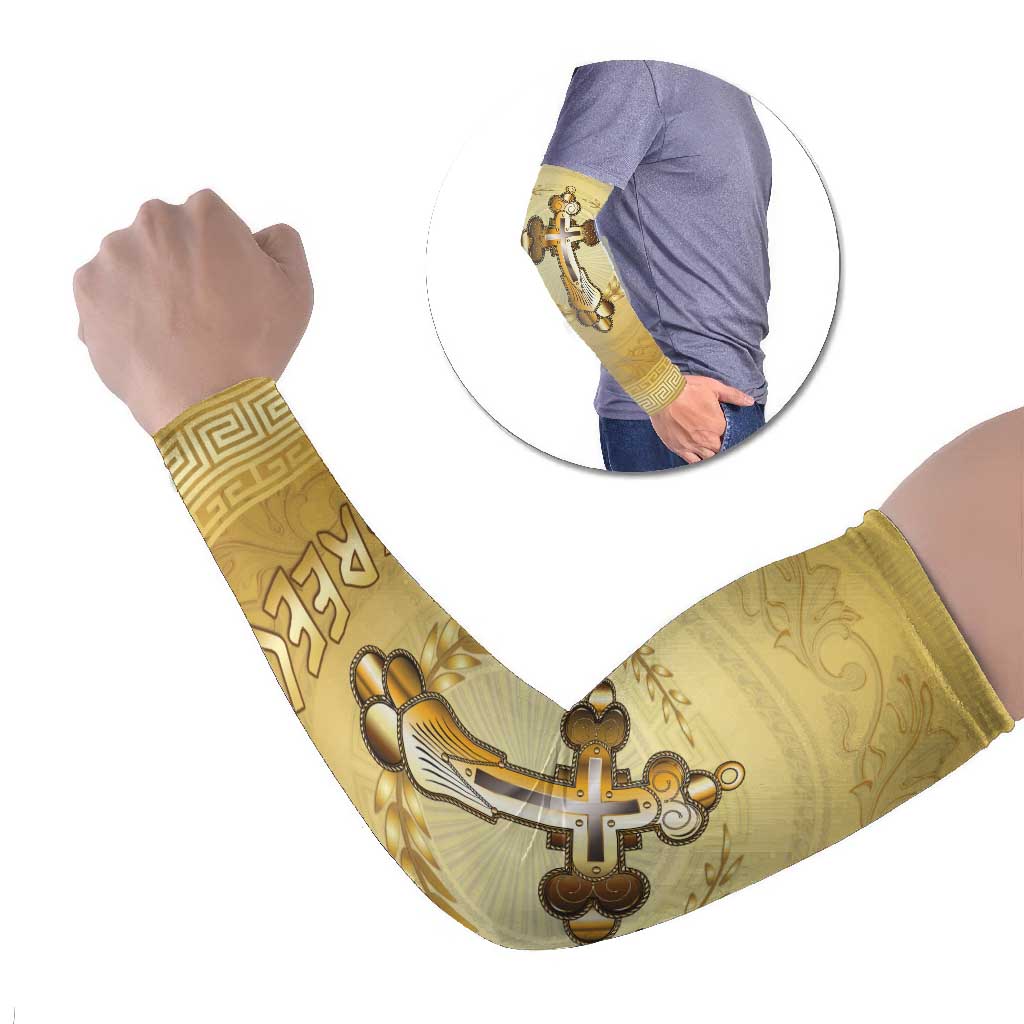 Greece Orthodox Cross Arm Sleeves Ancient Greek Key Gold Heritage