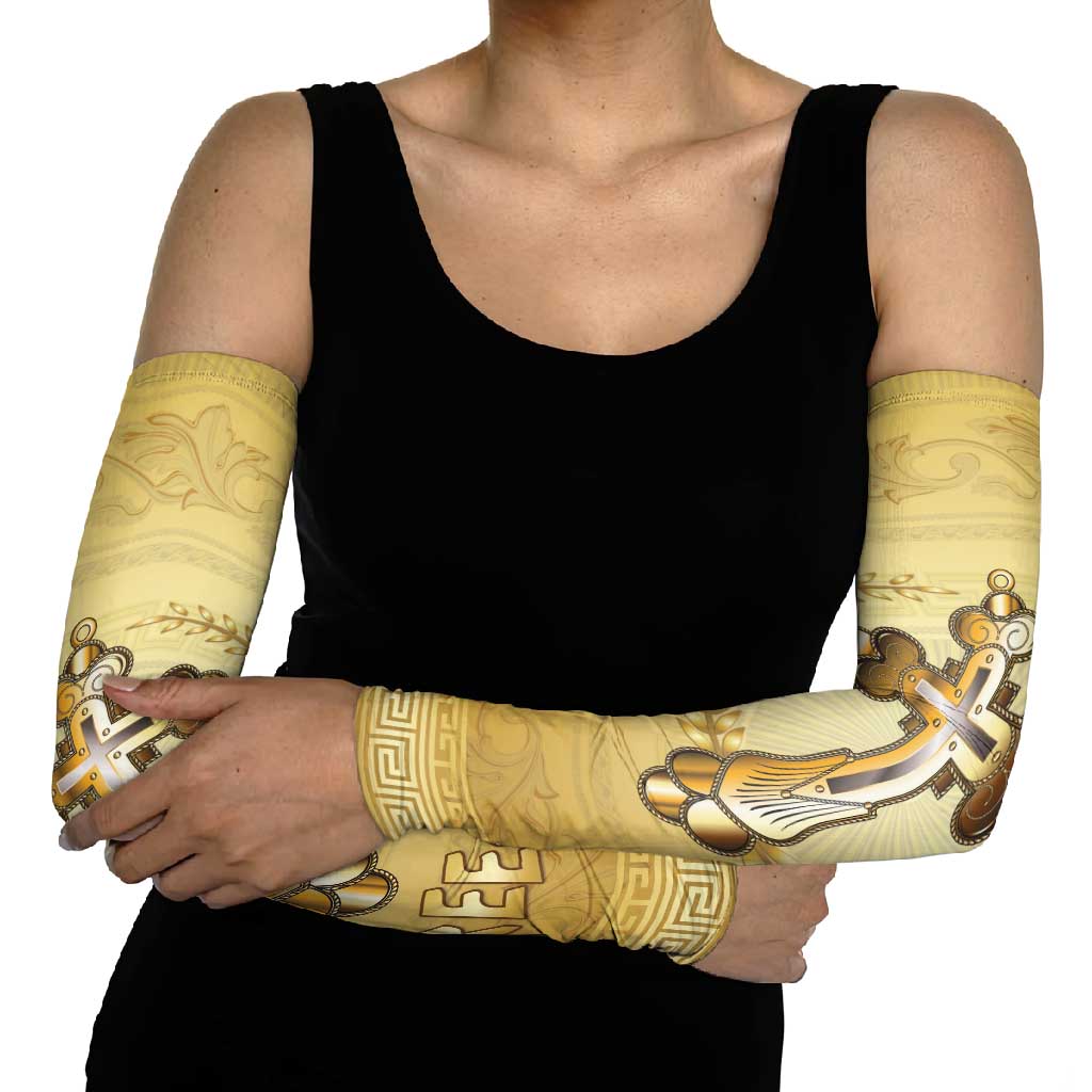 Greece Orthodox Cross Arm Sleeves Ancient Greek Key Gold Heritage