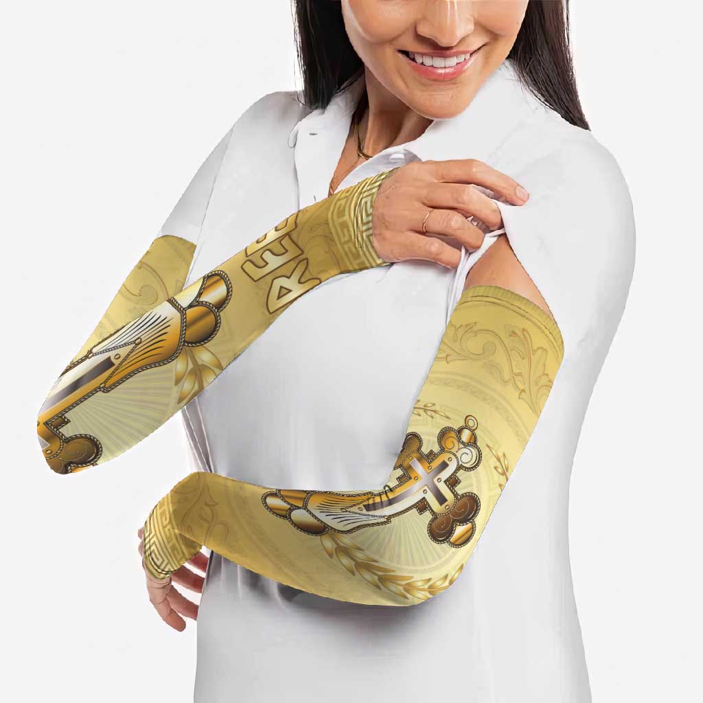 Greece Orthodox Cross Arm Sleeves Ancient Greek Key Gold Heritage