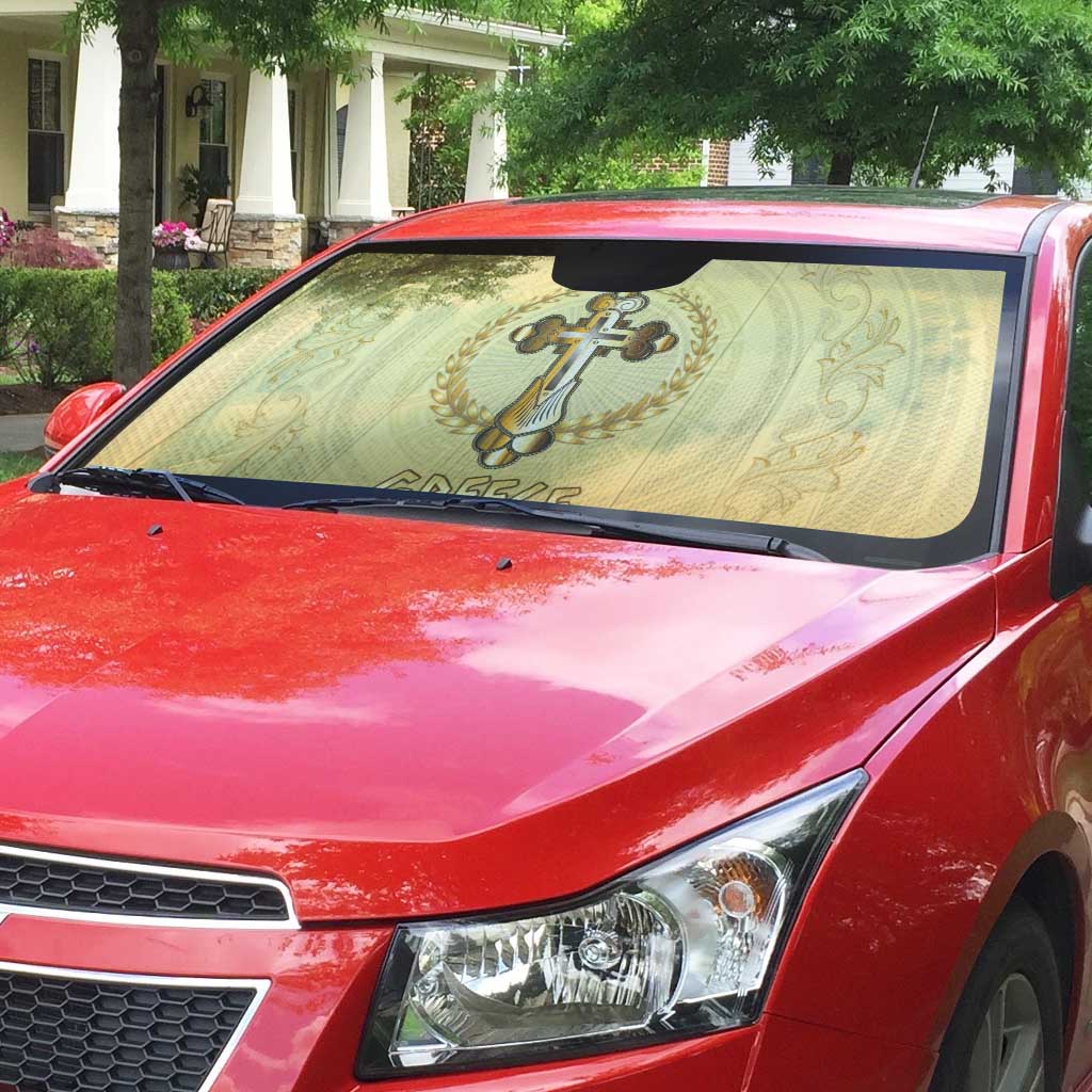 Greece Orthodox Cross Auto Sun Shade Ancient Greek Key Gold Heritage