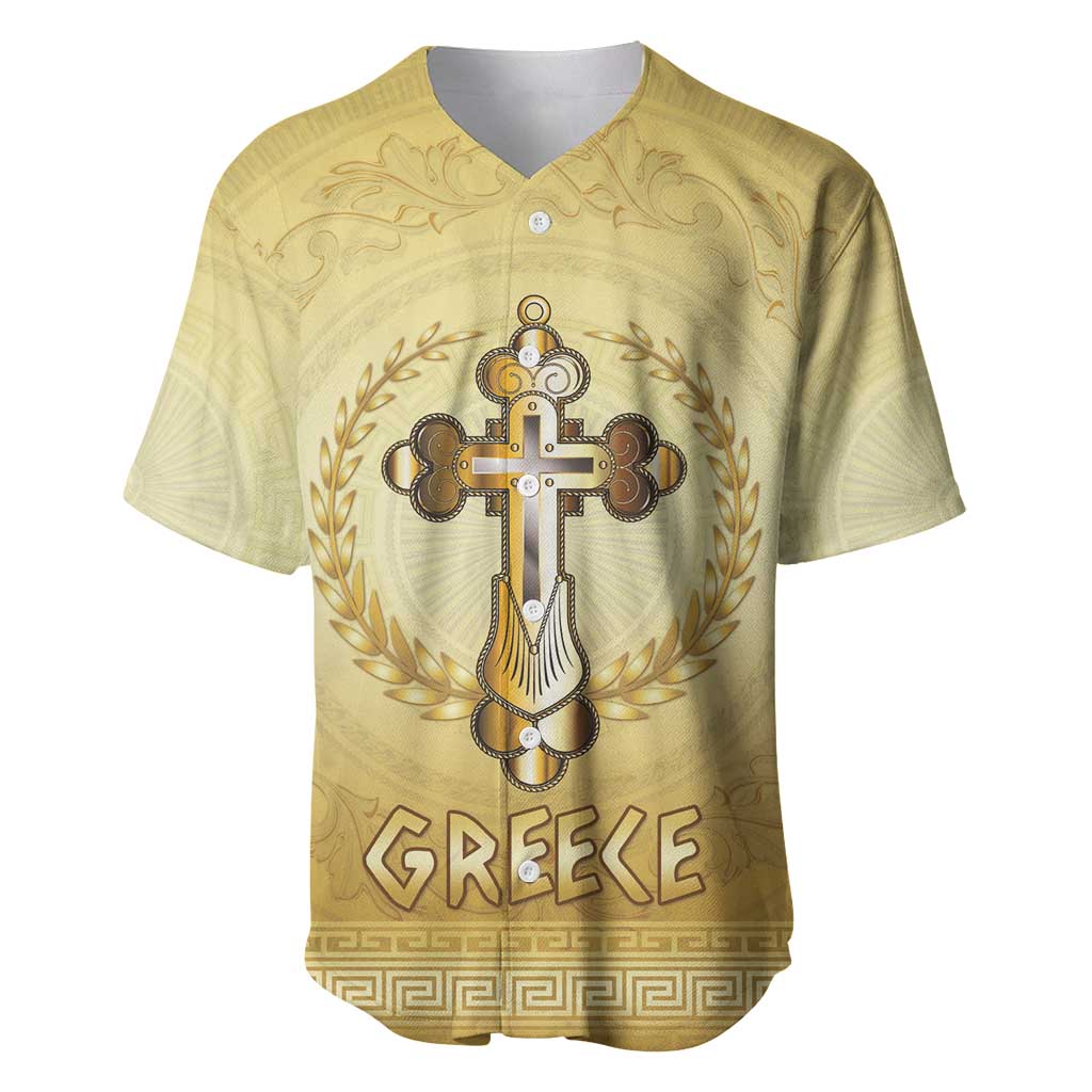 Greece Orthodox Cross Baseball Jersey Ancient Greek Key Gold Heritage