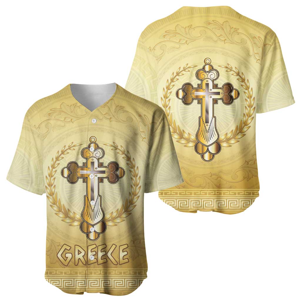 Greece Orthodox Cross Baseball Jersey Ancient Greek Key Gold Heritage