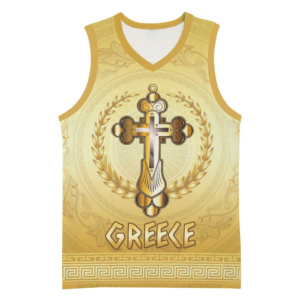 Greece Orthodox Cross Basketball Jersey Ancient Greek Key Gold Heritage