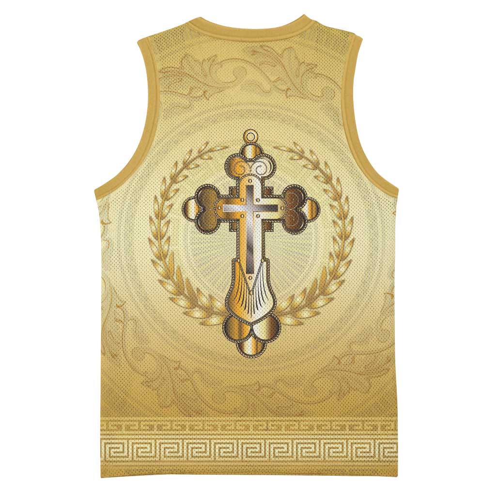 Greece Orthodox Cross Basketball Jersey Ancient Greek Key Gold Heritage