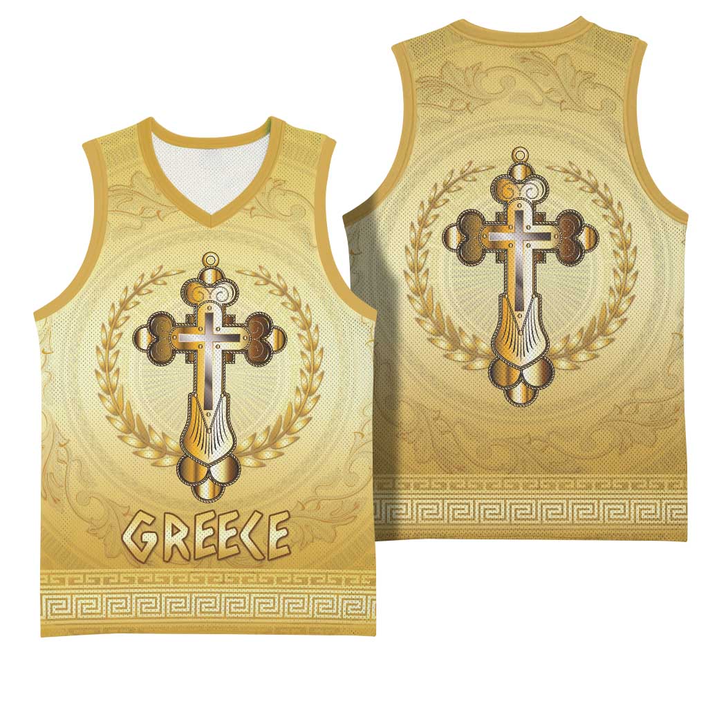 Greece Orthodox Cross Basketball Jersey Ancient Greek Key Gold Heritage