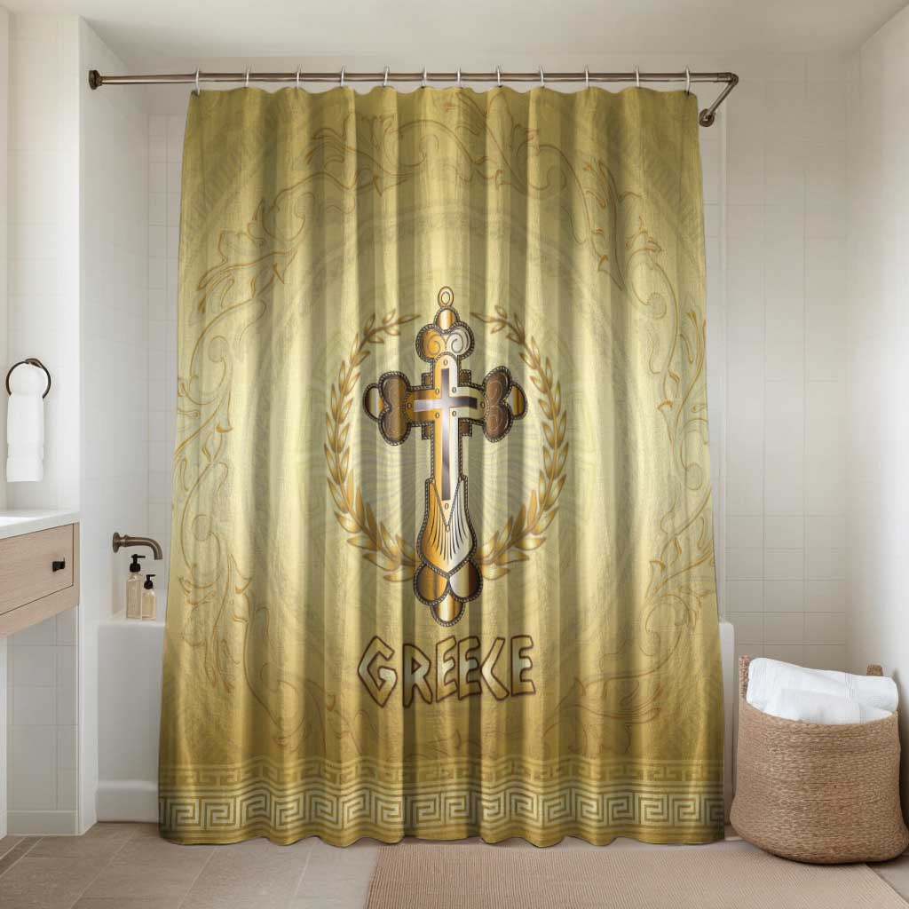 Greece Orthodox Cross Bathroom Set Ancient Greek Key Gold Heritage
