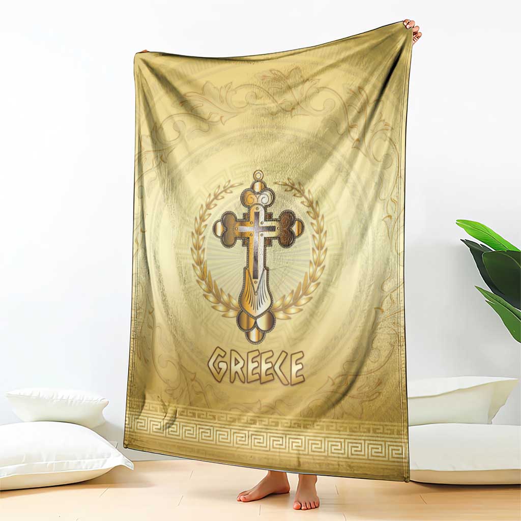 Greece Orthodox Cross Blanket Ancient Greek Key Gold Heritage