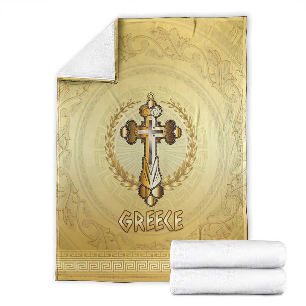 Greece Orthodox Cross Blanket Ancient Greek Key Gold Heritage