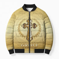 Greece Orthodox Cross Bomber Puffer Jacket Ancient Greek Key Gold Heritage
