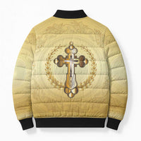 Greece Orthodox Cross Bomber Puffer Jacket Ancient Greek Key Gold Heritage
