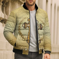 Greece Orthodox Cross Bomber Puffer Jacket Ancient Greek Key Gold Heritage