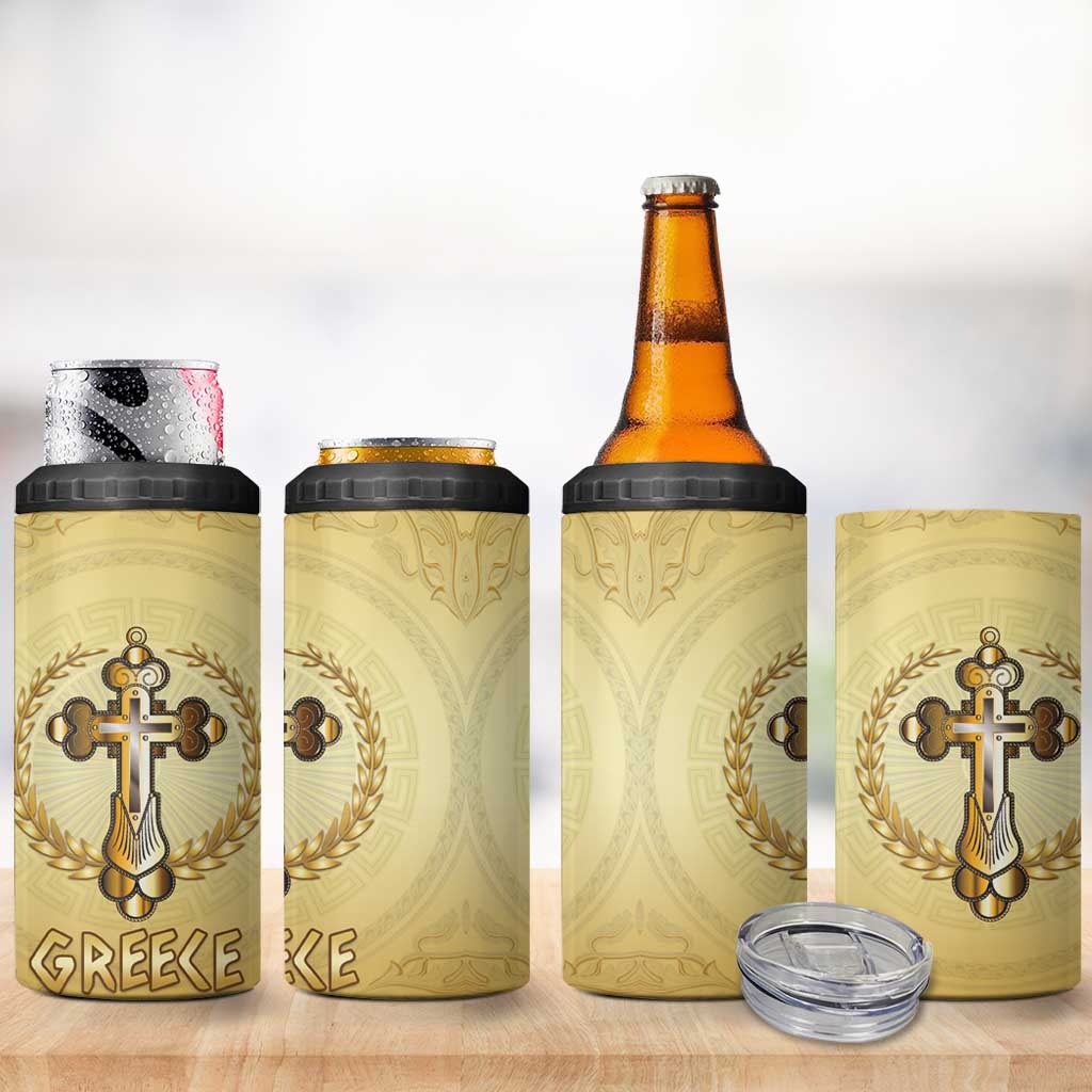 Greece Orthodox Cross 4 in 1 Can Cooler Tumbler Ancient Greek Key Gold Heritage