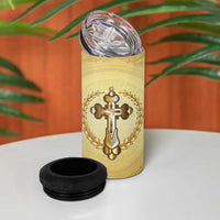 Greece Orthodox Cross 4 in 1 Can Cooler Tumbler Ancient Greek Key Gold Heritage