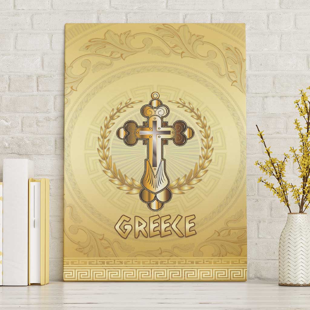 Greece Orthodox Cross Canvas Wall Art Ancient Greek Key Gold Heritage