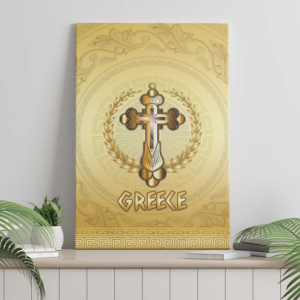 Greece Orthodox Cross Canvas Wall Art Ancient Greek Key Gold Heritage