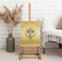 Greece Orthodox Cross Canvas Wall Art Ancient Greek Key Gold Heritage