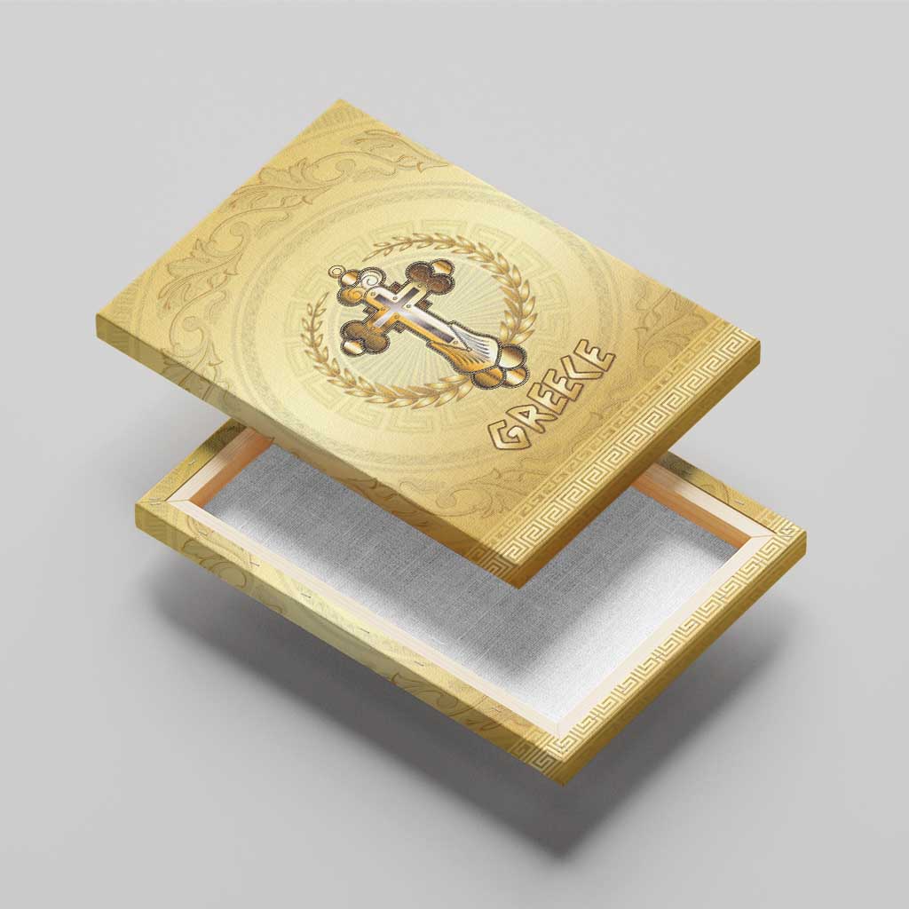 Greece Orthodox Cross Canvas Wall Art Ancient Greek Key Gold Heritage